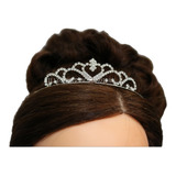 Coroa Tiara Daminha Debutante Noiva Prata Strass Pérola T8 