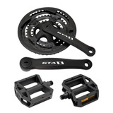 Coroa Tripla Pedivela Bicicleta 29 48d + Pedal + Pe Esquerdo