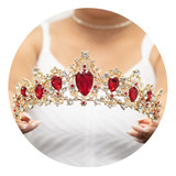 Coroa Vermelha Strass Noiva Debutante Tiara Porta Coque T94