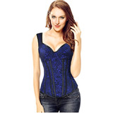 Corpete Corset Corselet Espartilho Barbatana De Aço Modela Cintura Bojo Alça Floral Azul A M418