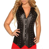 Corpete Corset Corselet Espartilho Cinta Redutora Modeladora Couro Preto A M127