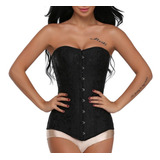 Corpete Corset Corselet Espartilho Dorso Longo Barbatana De Aço Preto A M297