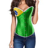 Corpete Corset Corselet Espartilho Modelador Barbatana De Aço Bandeira Do Brasil M85