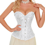 Corpete Corset Corselet Espartilho Overbust Modela Cintura Barbatana De Aço Branco M11