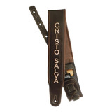 Correia Guitarra Violão Baixo Basso Alça Cristo Salva Marrom