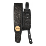 Correia P/ Guitarra Baixo Basso Floral Preta Couro Vt-sl-52