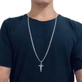 Corrente 3x1 E Pingente Crucifixo Jesus Prata 925 3mm 80cm
