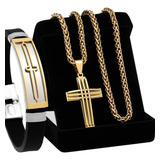 Corrente Bracelete Masculino Crucifixo J-1354 Aço Inox 316l