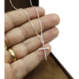 Corrente Cordão De Prata Masculina 925 60cm Fina + Crucifixo Cor Prateado