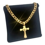 Corrente Cordão Grosso 12mm Banhado Ouro 18k Crucifixo Jesus