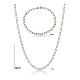 Corrente E Pulseira Grumet 5mm Fina Masculino 60cm Aço Inox
