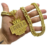 Corrente Grossa 13mm Grumet +ping Favela Venceu Banhado Ouro