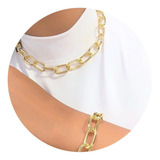 Corrente Grossa Choker Elos Grandes E Pulseira Conjunto 