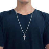 Corrente Grumet 70cm 2mm Pingente Crucifixo Jesus Prata 925