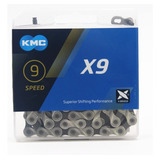 Corrente Kmc X9 9 Vel. 1/2x11/128 116 Elos Cromado E Cinza