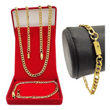 Corrente Masculina 60cm Grumet Banho Ouro 18k + Pulseira Top