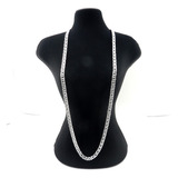 Corrente Masculina 80cm 6mm Largura Folheada Prata Cr684 Cor Prateado