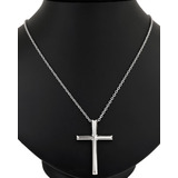 Corrente Masculina Fina Aço Inox E Pingente Cruz Crucifixo