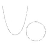 Corrente Masculina Fina Conjunto Pulseira 3x1 Prata 925