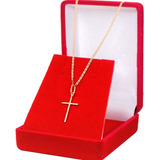 Corrente Piastrine 70cm E Pingente Cruz Crucifixo Ouro 18k