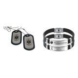 Corrente Placa Dog Tag Aço + Pulseira Inox - Gravação Grátis