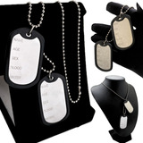 Corrente Placa Identificação Exército Dog Tag Inox Militar