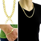 Corrente + Pulseira Banhado A Ouro - Masculino 7mm 60cm 