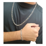 Correntinha Colar + Pulseira Prata Aço Inox 7mm 70cm Grossa