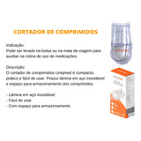 Cortador Comprimidos Lâmina Inox Porta Remédio Reservatório Cor Transparente