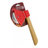 Cortador De Pizza Tipo Machadinha De Metal Com Cabo Bambu 