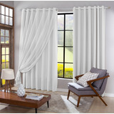 Cortina 4,00x2,60 Voil Com Forro Blackout Tecido Corta Luz Cor Branco