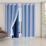 Cortina Blackout 2,0 Larg X 2,30 Com Voil P/ Sala E Quarto Cor Azul-marinho