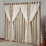 Cortina Diamante Cetim Xale Voil Lurex 3m X 2,50 Quarto Sala Cor Bronze