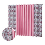 Cortina Floratta 3,00 X 2,20m Sala Quarto Estampada Floral Cor Rosa