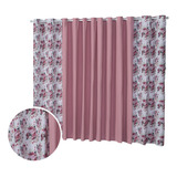 Cortina Floratta 3,00 X 2,20m Sala Quarto Estampada Floral Cor Rosê