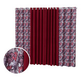 Cortina Floratta 3,00 X 2,20m Sala Quarto Estampada Floral Cor Vinho