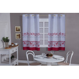 Cortina Gourmet Para Cozinha Em Tecido Linhão 2,20m X 1,40m Cor Cortina Estampa Passaros