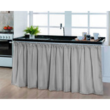 Cortina Para Pia Cozinha Balcão 1,50x0,80 Tecido Liso Cor Cinza