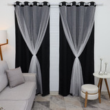 Cortina Sala/quarto Tecido Com Renda 3,00 X 2,70 ! Cor Preto