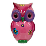 Coruja Cofre Decoração Enfeite Resina Rosa 19cm