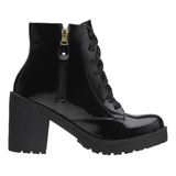 Coturno Bota Feminina Cano Curto Verniz Tratorada Salto Alto