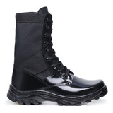Coturno Masculino Militar Com Ziper 100% Couro Extra Leve 