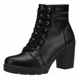 Coturno Salto Alto Bota Macia Tratorada Feminina Cano Curto