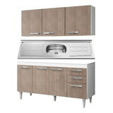 Cozinha Armário E Balcão Gabinete C/ Pia Inox Lisboa 150cm Cor Marrom-claro
