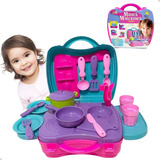 Cozinha Brinquedo Maleta Cooktop Panelinha Kit Completo Rosa