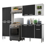 Cozinha Compacta C/ 3 Leds 4 Pçs Xangai Multimóveis V3415 Cor Branco/preto