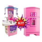 Cozinha Fogão Mini Geladeira Big Completa Kit Infantil Rosa