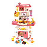 Cozinha Infantil Com Vapor Som Luz Pia Comida Muda Cor 74cm Cor Rosa