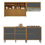 Cozinha Modulada Mdf 4 Pç Nesher Baronesa Marrom Grafite