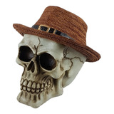 Crânio Caveira Skull Chapéu De Palha Decorativo Resina